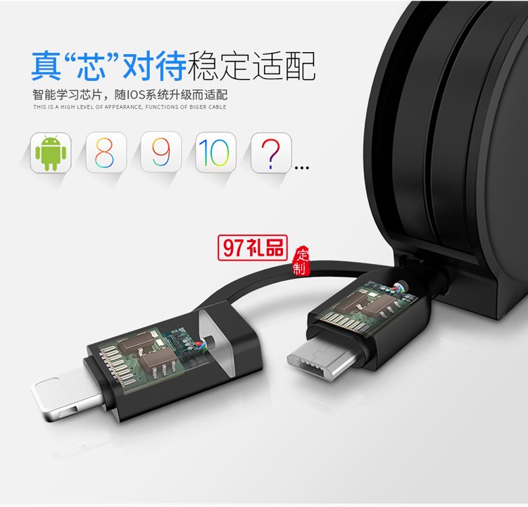 二合一數據線  蘋果安卓通用數據線 創(chuàng)意數據線垠藝生物定制