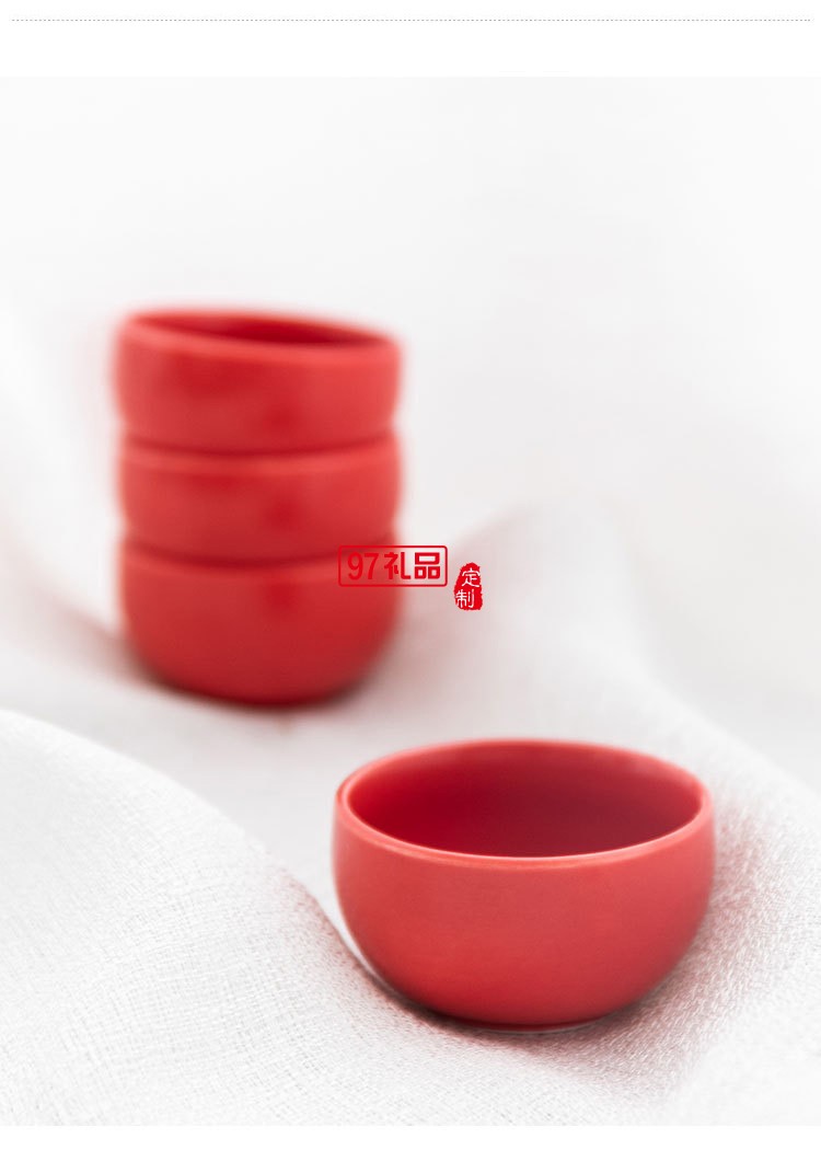 喜慶啞光紅色陶瓷茶具批發定制