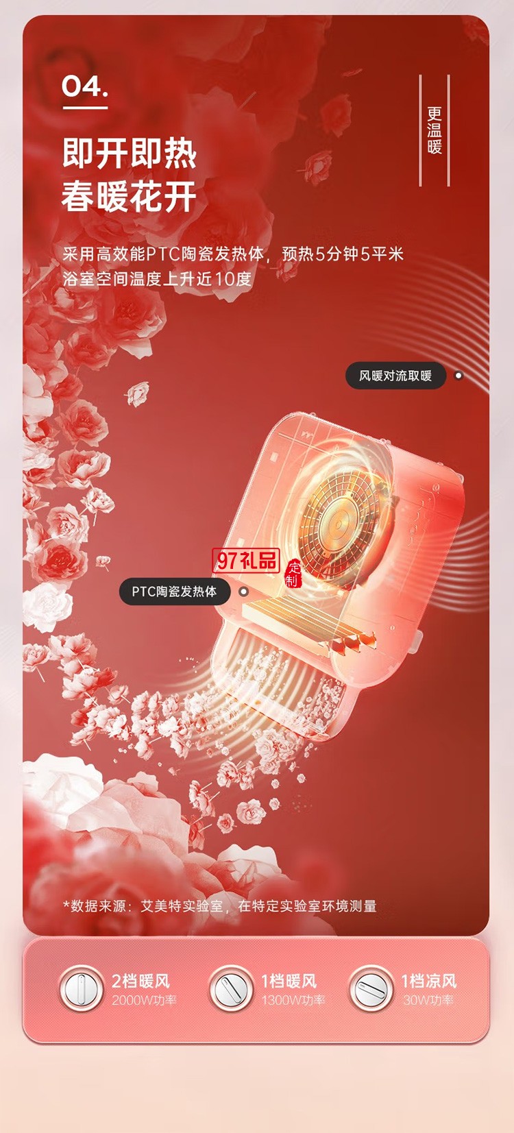 艾美特暖風機美妝鏡節能浴室取暖器WP20-X11-2定制公司廣告禮品